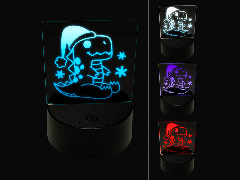 Christmas Santa Dinosaur T-Rex 3D Illusion LED Night Light Sign Nightstand Desk Lamp