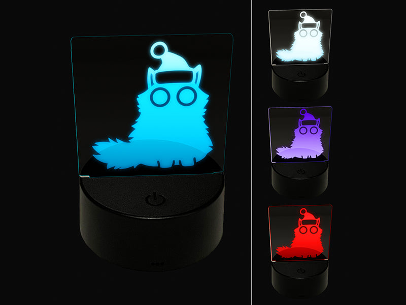 Fluffy Black Cat Santa Hat Christmas 3D Illusion LED Night Light Sign Nightstand Desk Lamp