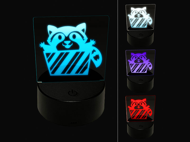 Raccoon Jumping Out Present Christmas Holiday 3D Illusion LED Night Light Sign Nightstand Desk Lamp