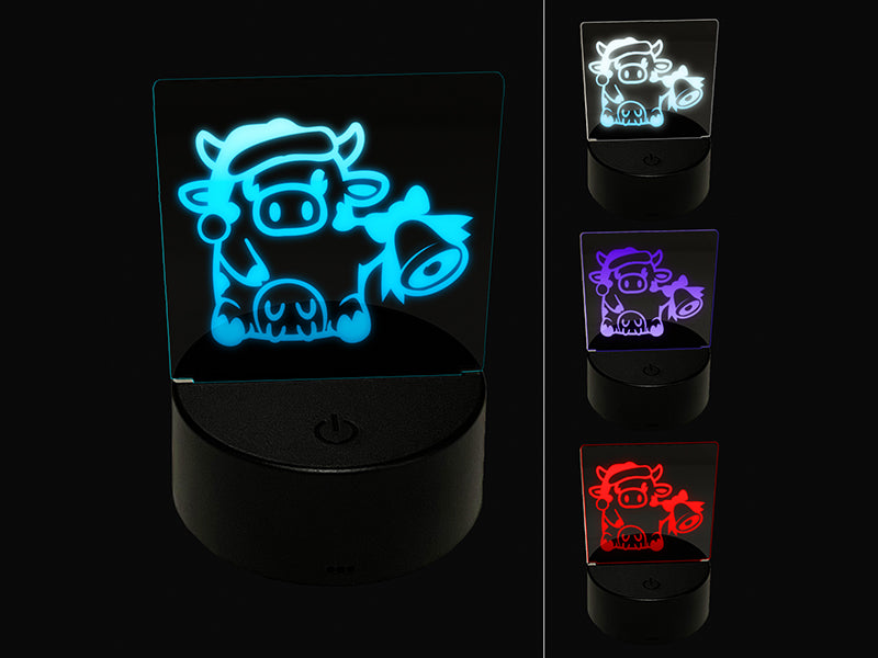 Christmas Cow Santa Hat Bell 3D Illusion LED Night Light Sign Nightstand Desk Lamp