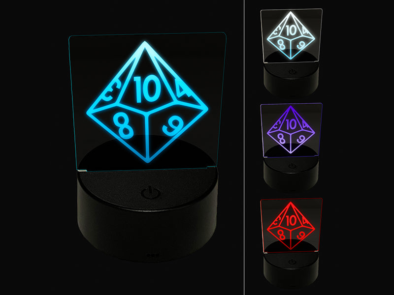 D10 10 Sided Gaming Gamer Dice Critical Role 3D Illusion LED Night Light Sign Nightstand Desk Lamp