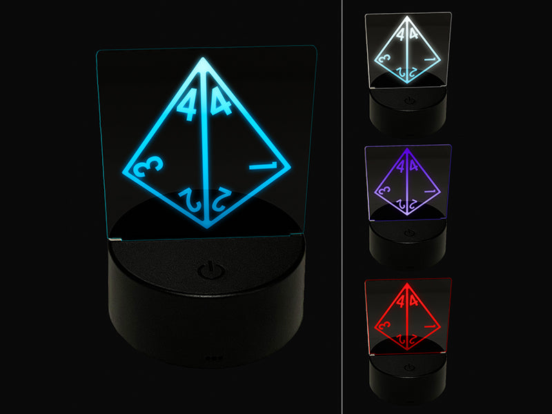 D4 4 Sided Gaming Gamer Dice Critical Role 3D Illusion LED Night Light Sign Nightstand Desk Lamp