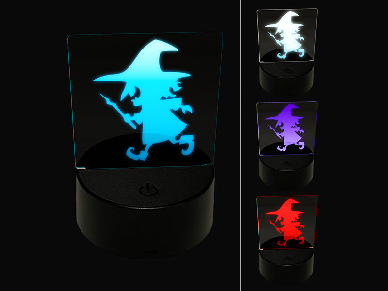 Mischievous Little Witch Wand Halloween 3D Illusion LED Night Light Sign Nightstand Desk Lamp