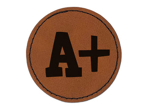 A Plus Grade School Round Iron-On Engraved Faux Leather Patch Applique - 2.5"