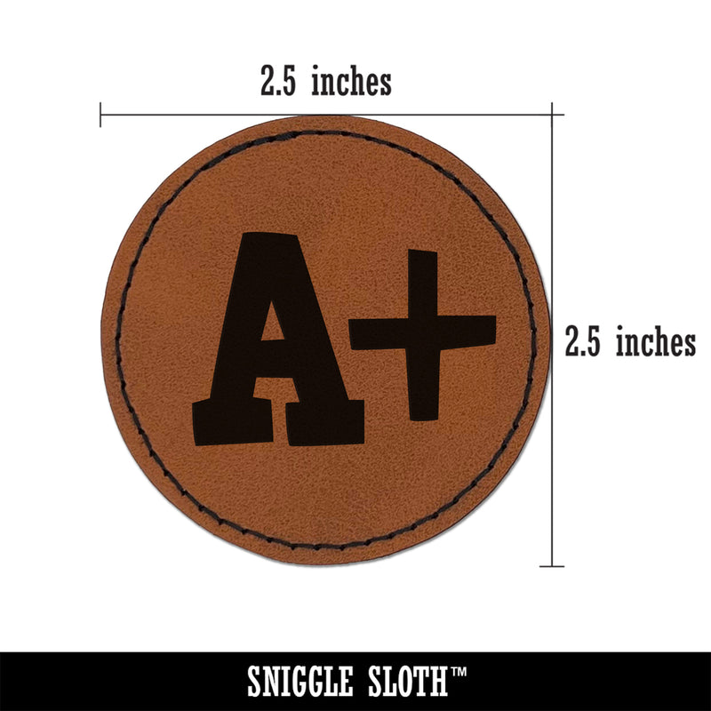 A Plus Grade School Round Iron-On Engraved Faux Leather Patch Applique - 2.5"