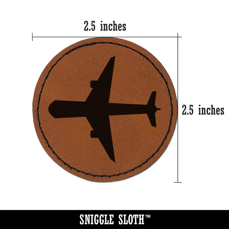 Airplane Solid Vacation Round Iron-On Engraved Faux Leather Patch Applique - 2.5"