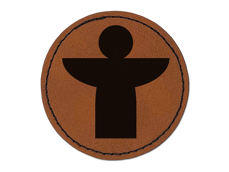 Angel Symbol Round Iron-On Engraved Faux Leather Patch Applique - 2.5"