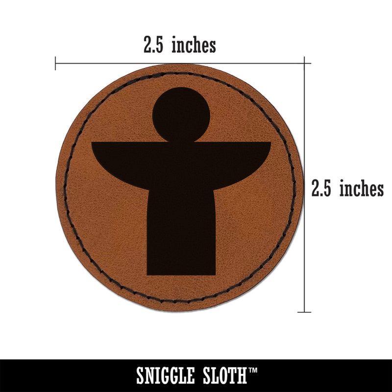Angel Symbol Round Iron-On Engraved Faux Leather Patch Applique - 2.5"