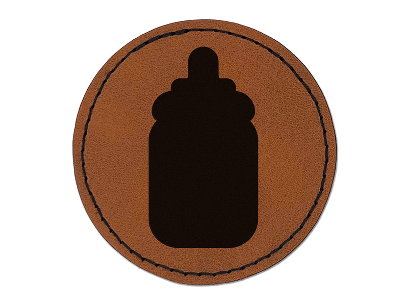 Baby Bottle Solid Round Iron-On Engraved Faux Leather Patch Applique - 2.5"