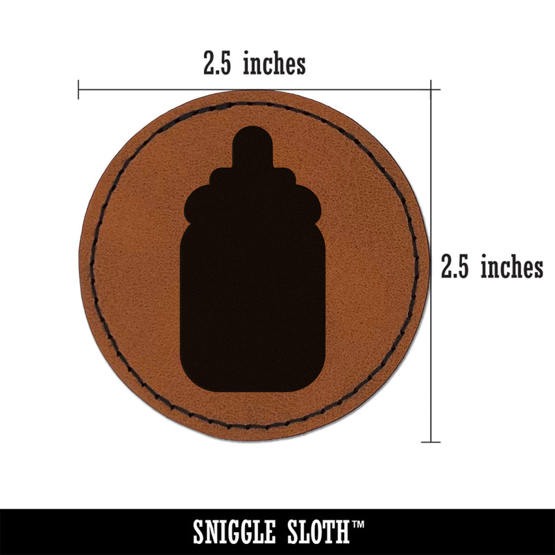 Baby Bottle Solid Round Iron-On Engraved Faux Leather Patch Applique - 2.5"