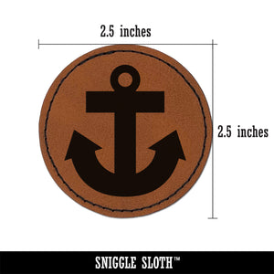 Boat Anchor Nautical Round Iron-On Engraved Faux Leather Patch Applique - 2.5"