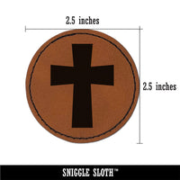 Cross Angled Christian Church Religion Round Iron-On Engraved Faux Leather Patch Applique - 2.5"