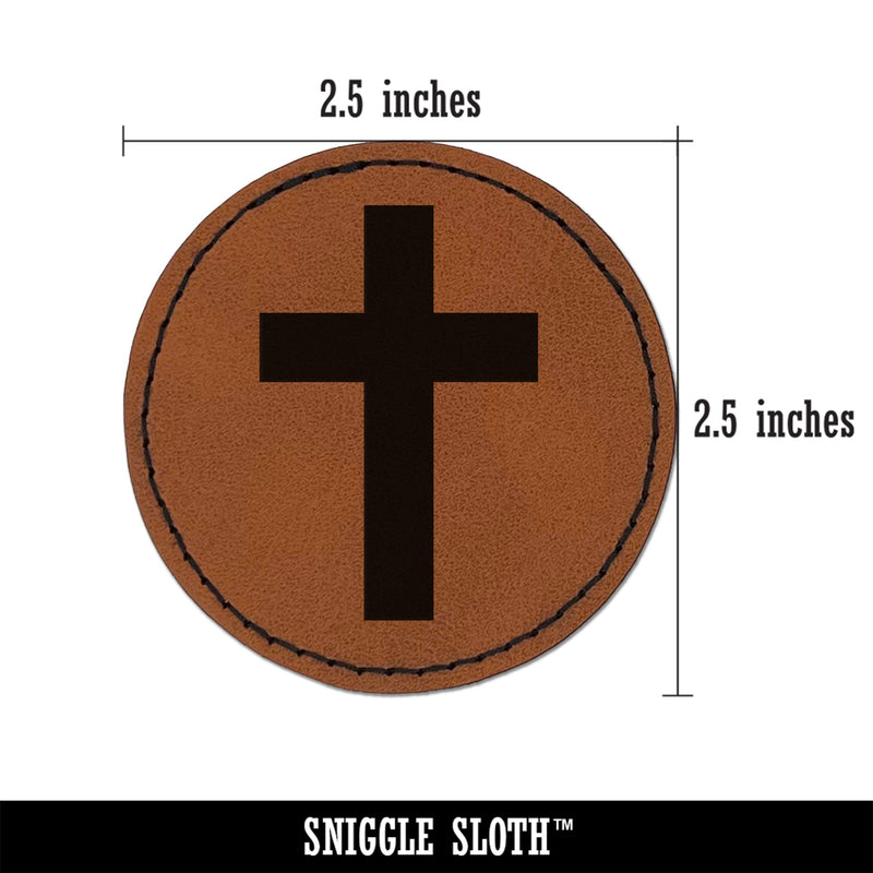 Cross Christian Church Religion Round Iron-On Engraved Faux Leather Patch Applique - 2.5"