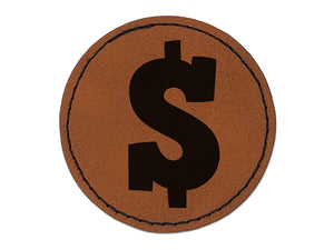 Dollar Sign Money Symbol Round Iron-On Engraved Faux Leather Patch Applique - 2.5"