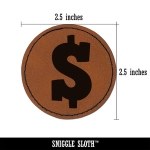 Dollar Sign Money Symbol Round Iron-On Engraved Faux Leather Patch Applique - 2.5"