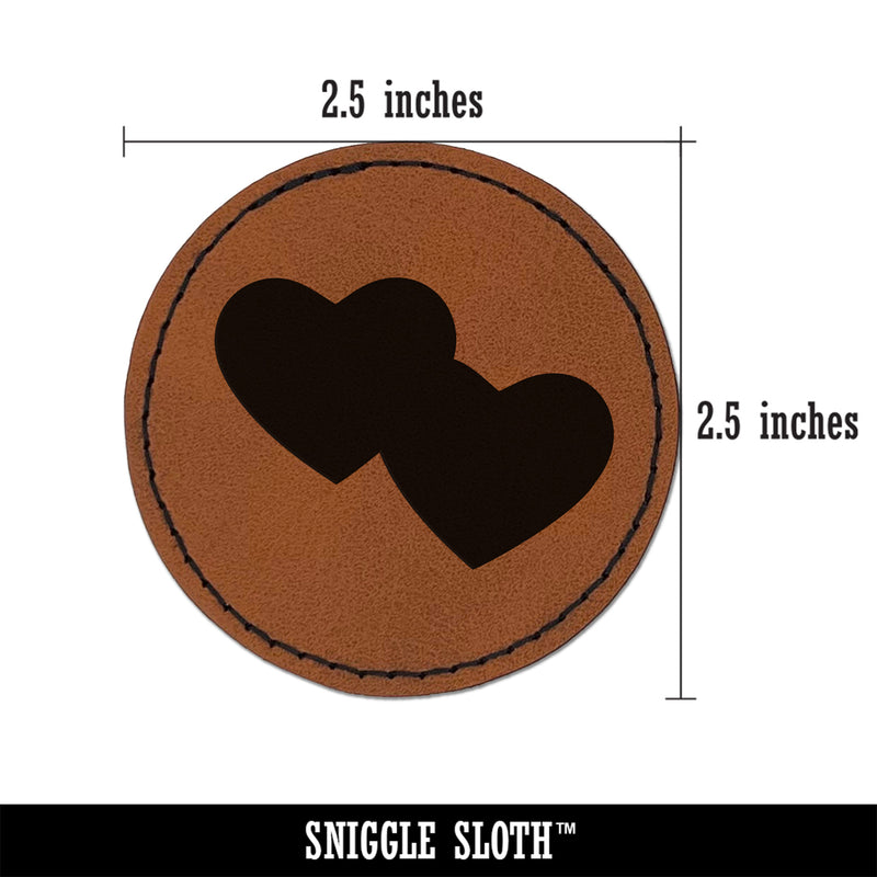 Double Heart Symbol Round Iron-On Engraved Faux Leather Patch Applique - 2.5"