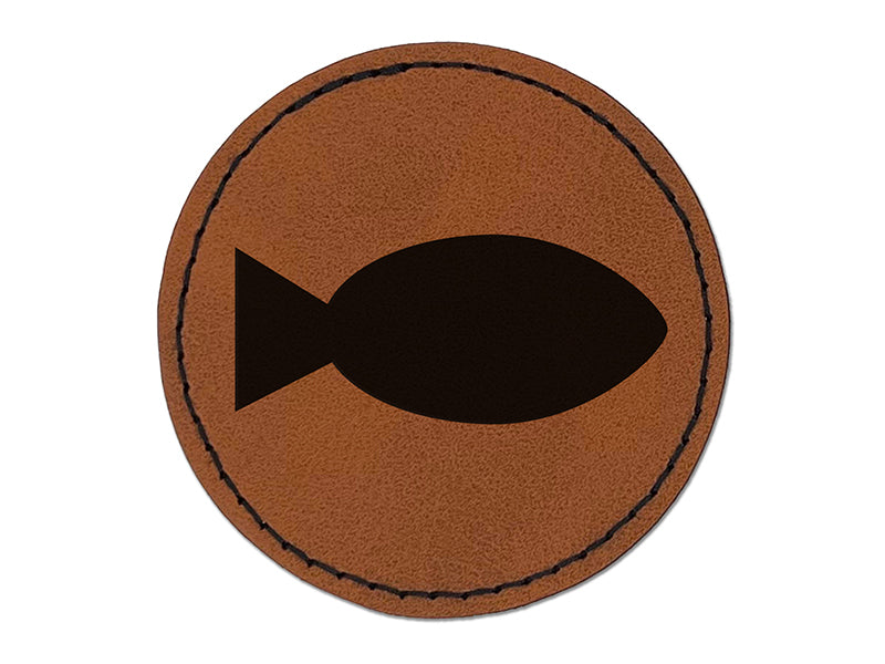 Fish Solid Round Iron-On Engraved Faux Leather Patch Applique - 2.5"