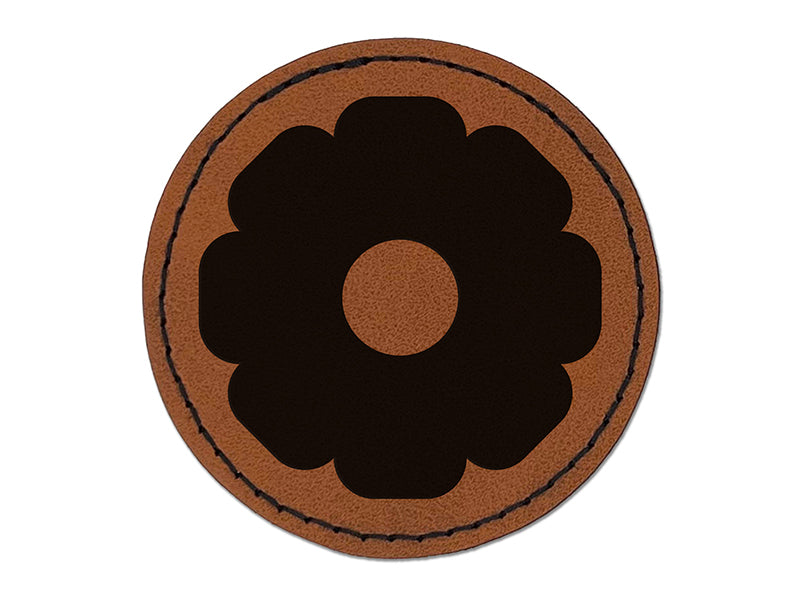 Flower Solid Round Iron-On Engraved Faux Leather Patch Applique - 2.5"