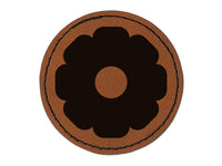 Flower Solid Round Iron-On Engraved Faux Leather Patch Applique - 2.5"