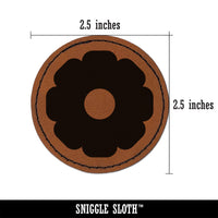 Flower Solid Round Iron-On Engraved Faux Leather Patch Applique - 2.5"