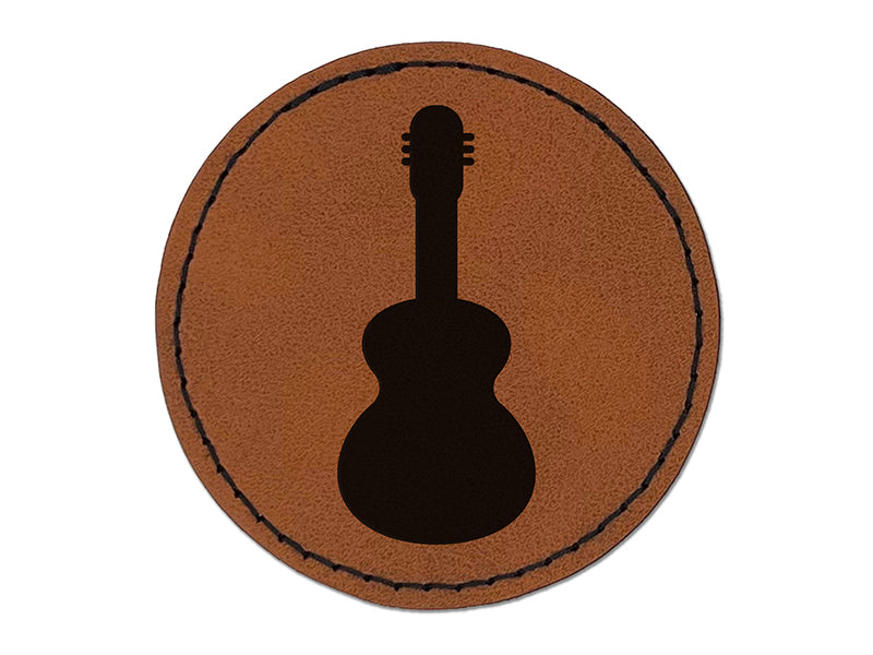 Guitar Solid Round Iron-On Engraved Faux Leather Patch Applique - 2.5"