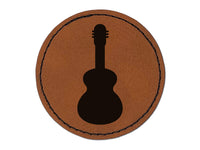 Guitar Solid Round Iron-On Engraved Faux Leather Patch Applique - 2.5"