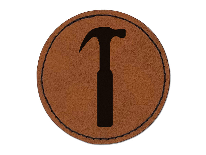 Hammer Tool Round Iron-On Engraved Faux Leather Patch Applique - 2.5"