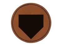 Home Plate Baseball Round Iron-On Engraved Faux Leather Patch Applique - 2.5"