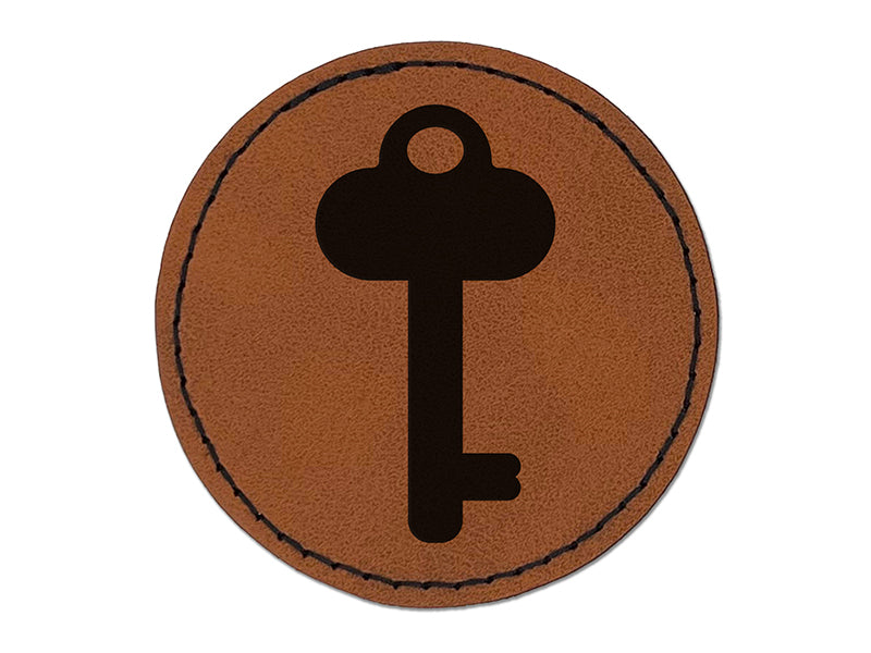 Key Simple Round Iron-On Engraved Faux Leather Patch Applique - 2.5"