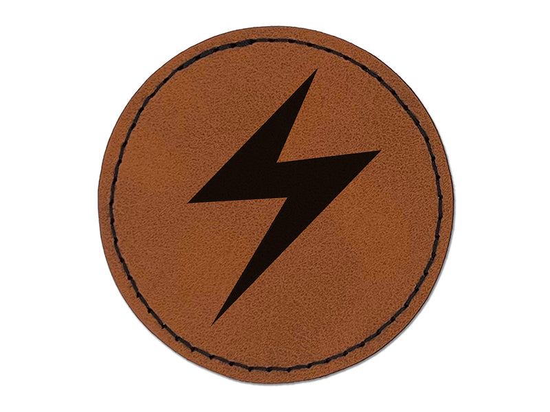 Lightning Bolt Thunderbolt Round Iron-On Engraved Faux Leather Patch Applique - 2.5"