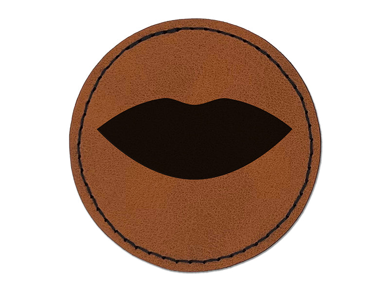 Lips Mouth Solid Round Iron-On Engraved Faux Leather Patch Applique - 2.5"