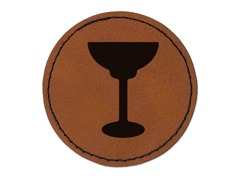 Margarita Glass Round Iron-On Engraved Faux Leather Patch Applique - 2.5"