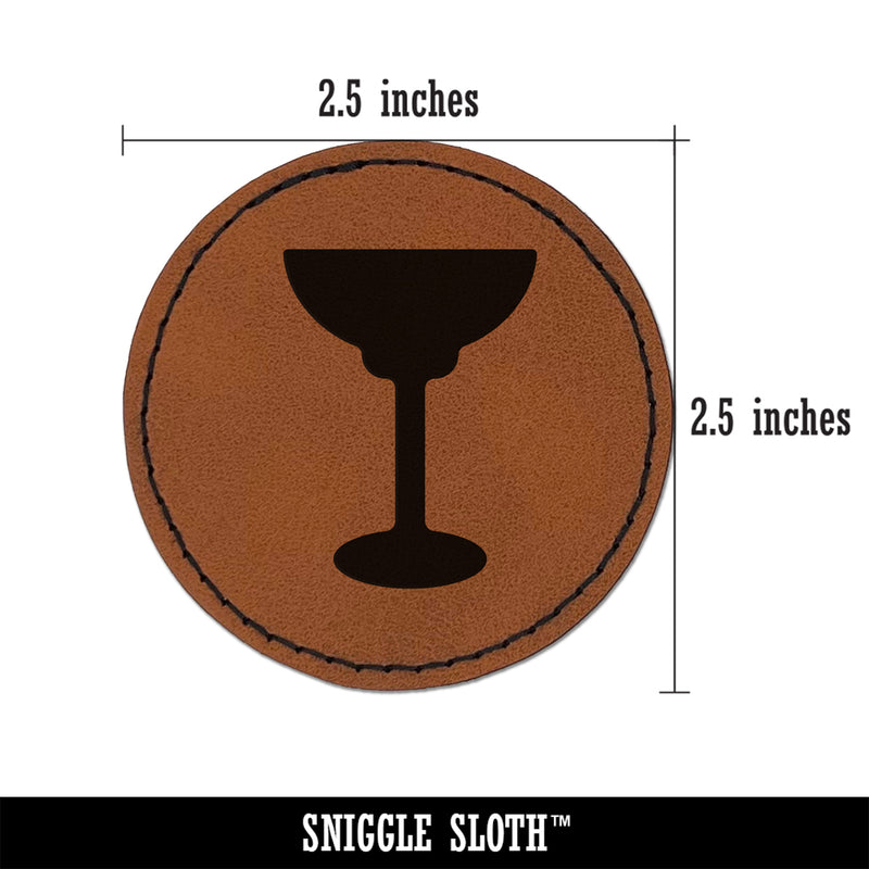 Margarita Glass Round Iron-On Engraved Faux Leather Patch Applique - 2.5"