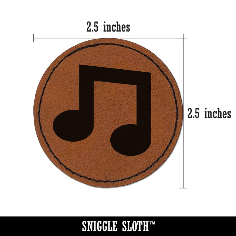 Music Eighth Notes Round Iron-On Engraved Faux Leather Patch Applique - 2.5"