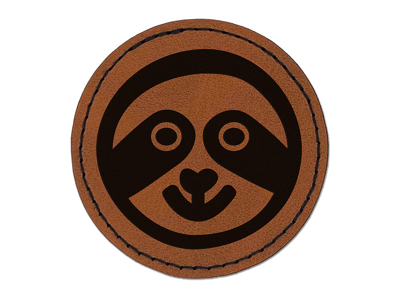 Sloth Face Round Iron-On Engraved Faux Leather Patch Applique - 2.5"