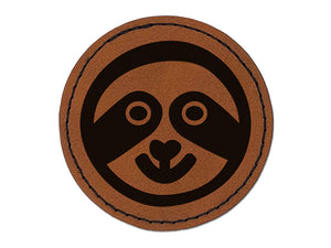 Sloth Face Round Iron-On Engraved Faux Leather Patch Applique - 2.5"