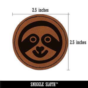 Sloth Face Round Iron-On Engraved Faux Leather Patch Applique - 2.5"