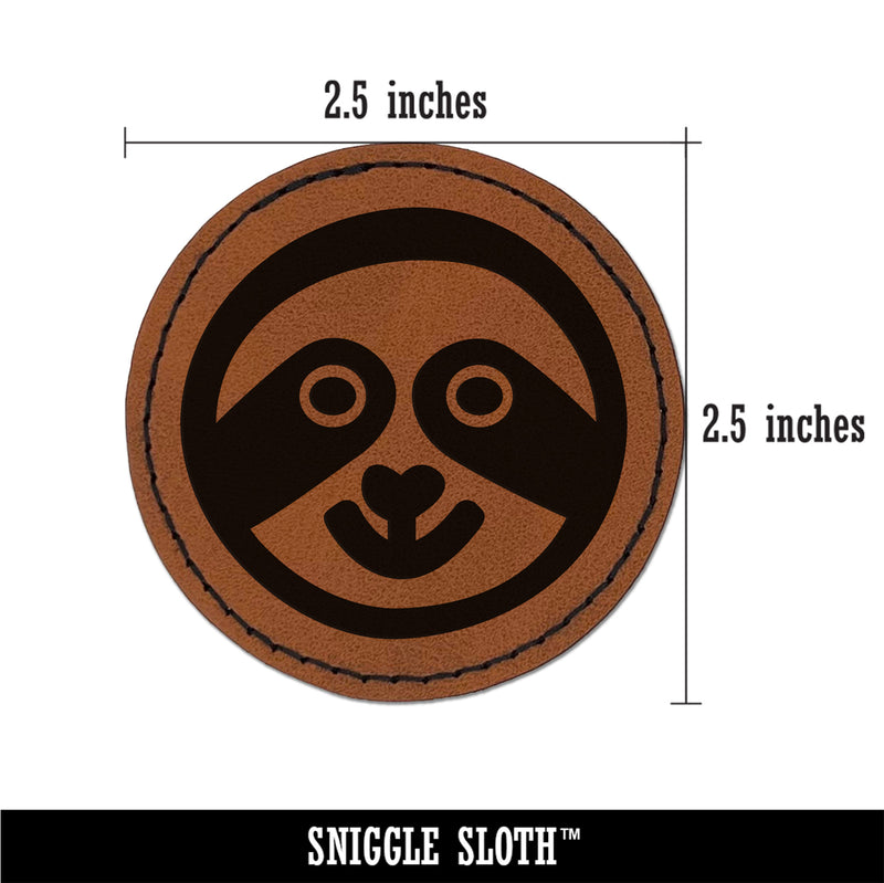 Sloth Face Round Iron-On Engraved Faux Leather Patch Applique - 2.5"