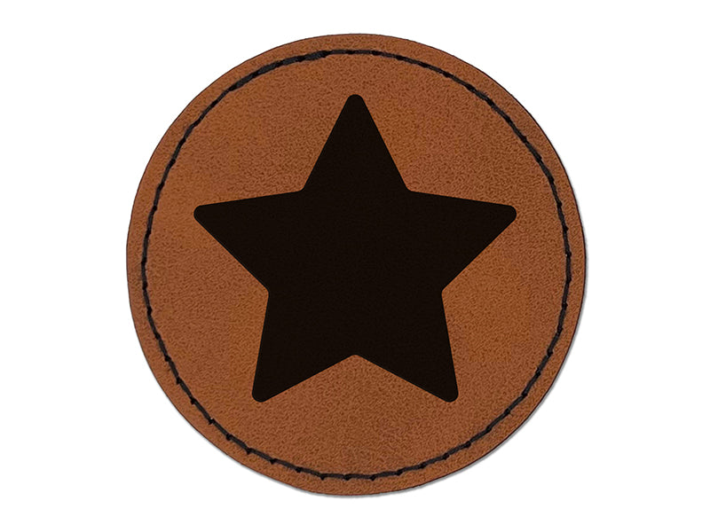 Star Shape Excellent Round Iron-On Engraved Faux Leather Patch Applique - 2.5"