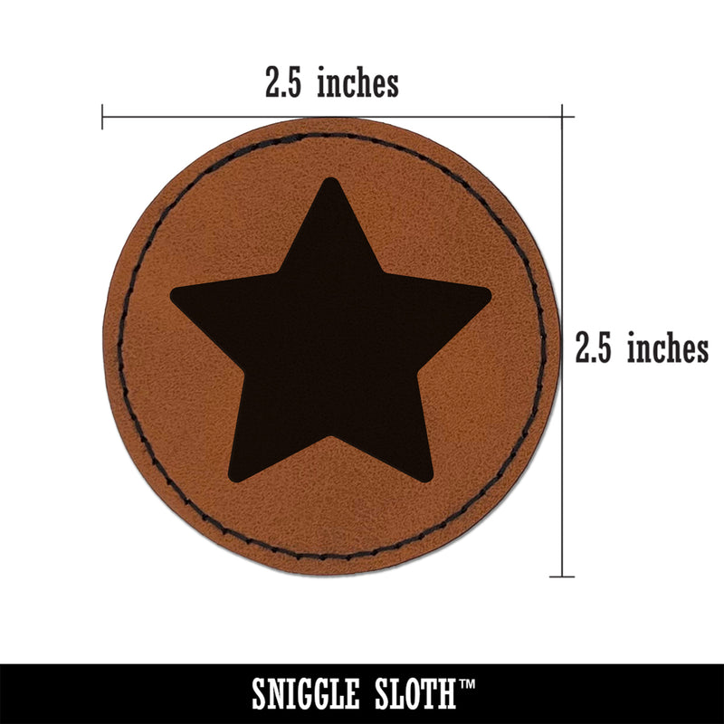 Star Shape Excellent Round Iron-On Engraved Faux Leather Patch Applique - 2.5"