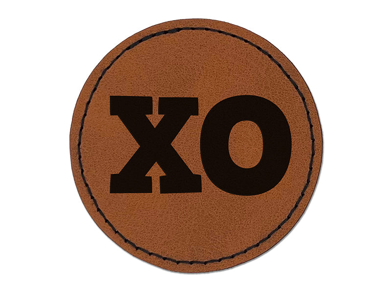 XO Hugs Kisses Round Iron-On Engraved Faux Leather Patch Applique - 2.5"