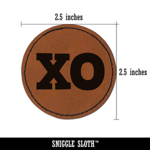 XO Hugs Kisses Round Iron-On Engraved Faux Leather Patch Applique - 2.5"
