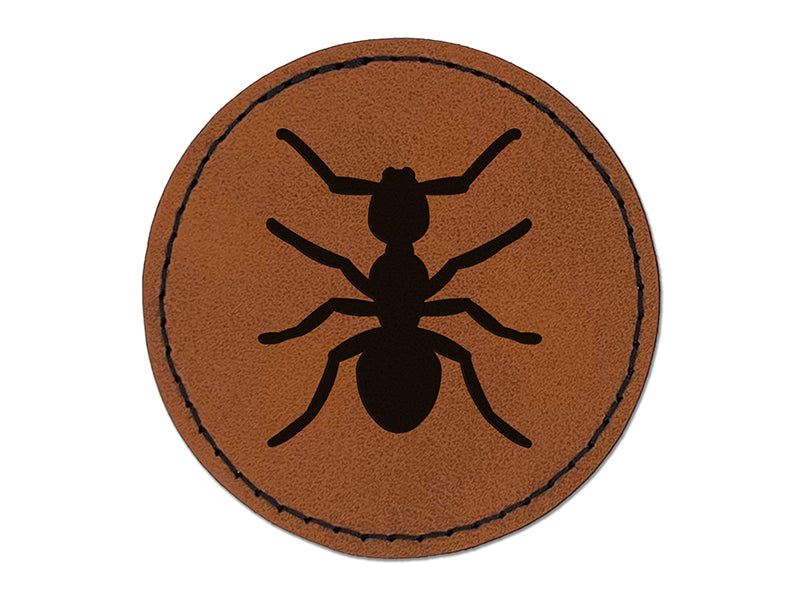 Ant Bug Round Iron-On Engraved Faux Leather Patch Applique - 2.5"