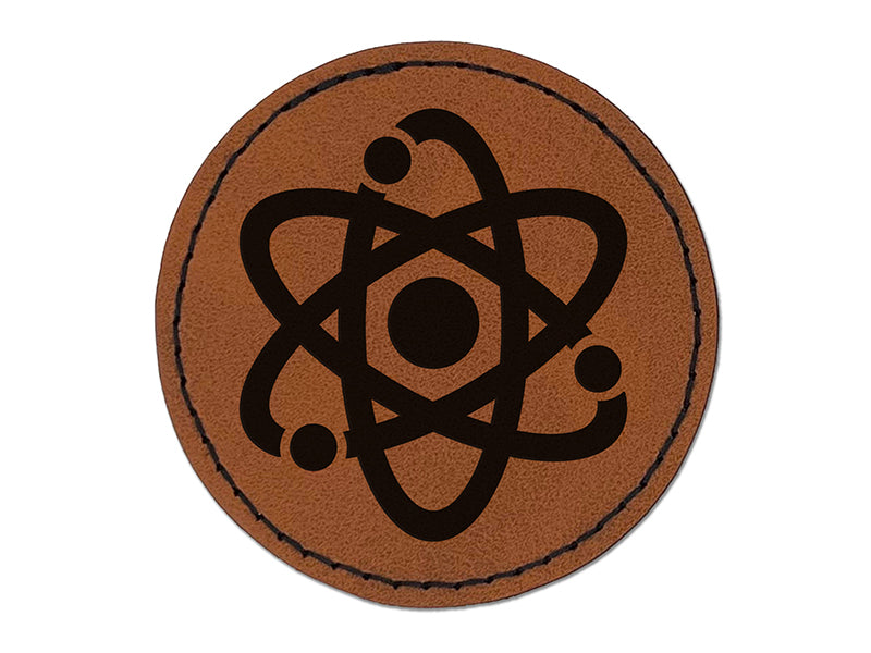 Atom Atomic Round Iron-On Engraved Faux Leather Patch Applique - 2.5"