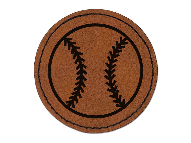 Baseball Softball Round Iron-On Engraved Faux Leather Patch Applique - 2.5"