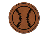 Baseball Softball Round Iron-On Engraved Faux Leather Patch Applique - 2.5"