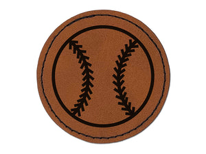 Baseball Softball Round Iron-On Engraved Faux Leather Patch Applique - 2.5"