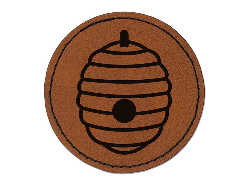Bee Hive Round Iron-On Engraved Faux Leather Patch Applique - 2.5"