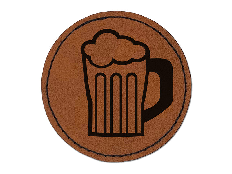 Beer Stein with Foam Round Iron-On Engraved Faux Leather Patch Applique - 2.5"