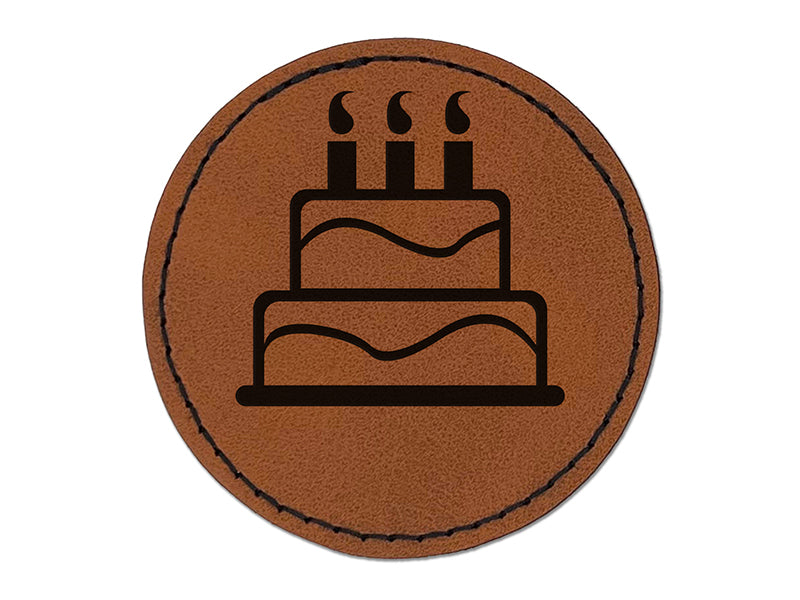 Birthday Cake Round Iron-On Engraved Faux Leather Patch Applique - 2.5"